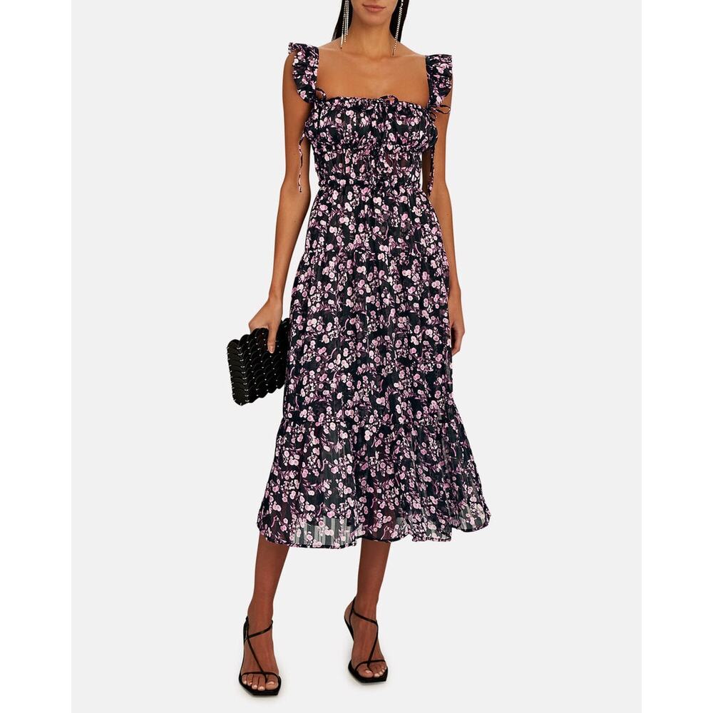 Sabina Musayev NWT Solsana Metallic Floral Tiered Midi Dress XS $370